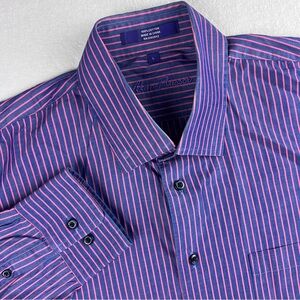 Alan Flusser Striped Pink/Blue Shirt Men’s L Button-up Long Sleeve Office Work